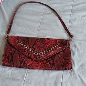 Nicole Miller Handbag Clutch Crocodile Maroon